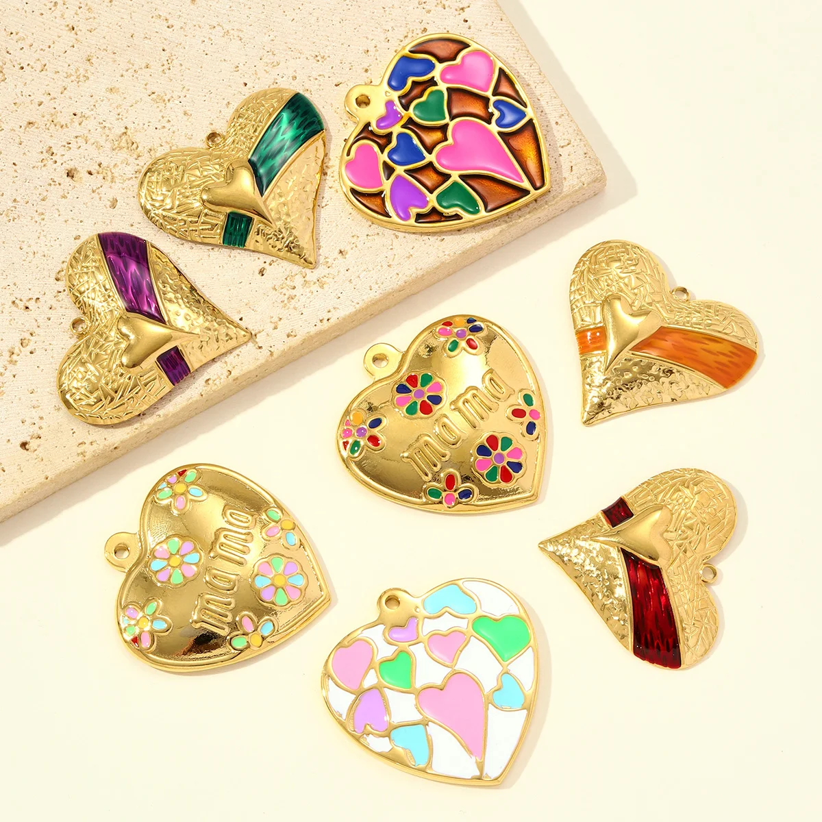 

3Pcs/Lot Stainless Steel Big Size Love Mama Charms Heart Necklace Pendants For Making Women Fashion Jewelry Accessory Wholesale