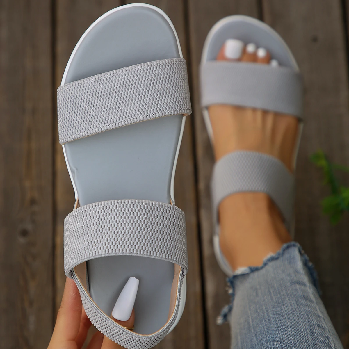 Women's Knit Elastic Cloth Wedge Sandals Slip on Lightweight Walking Sandals Ladies Plus Size Comfortable Summer Shoes for Women image 4