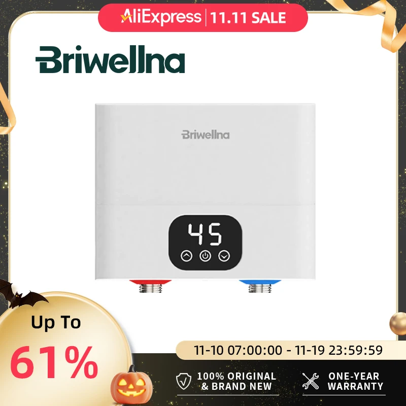 

Briwellna Mini Tankless Electric Water Heater 110V/220V Under Sink Instant Hot Water Oversink Instantaneous Water Heater