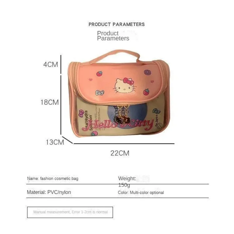 New Cute Hello Kitty PVC Makeup Bag Women Portable Large Capacity Kawaii Cosmetic Light Bag Fashion Luxury Waterproof Handbag