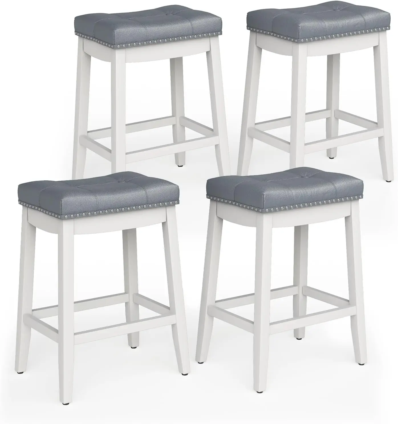 ERGOMASTER Set of 4 Cambridge Bar Stools, 24 Inch Counter Stools, Solid Wood Legs Espresso with Gray PU Cushion