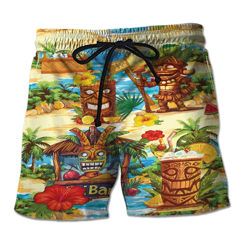 Tiki Bar Party 3D Printed Short Pants For Men Hip Hop Boy Beach Shorts Hawaii Aloha Trunks Vacation Surf Polynesia Male Bermudas