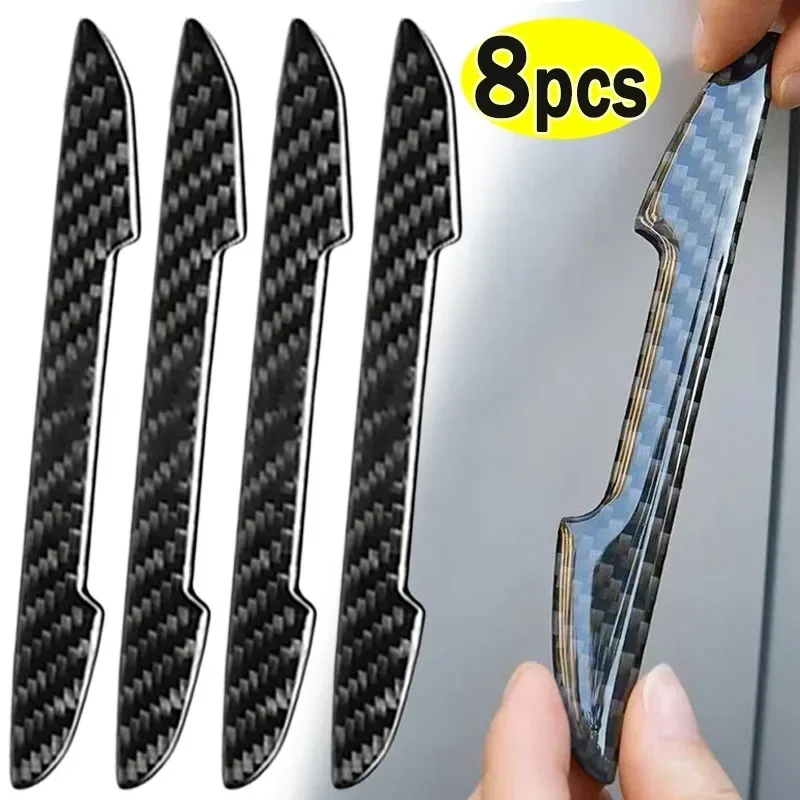 

4/8pcs Car Door Protective Sticker Strip Carbon Fiber Look Anti-Collision Protector Car Door Edg Scratch-resistant Stickers