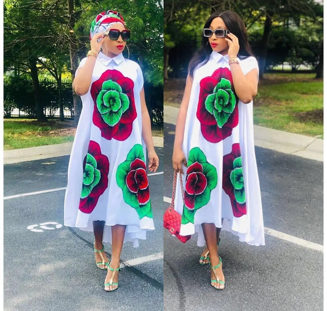 Africa Oversize Dress Europe and America Women's Clothing Manufacturers Direct Sales Summer  Large-size Printed Long Dress