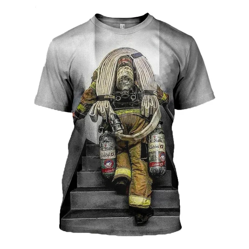 Oversized Men\'s T-shirt 3d Firefighter Print Hero Harajuku Summer O-neck Short Sleeve Casual Tee Shirt Fashion T shirt For Men