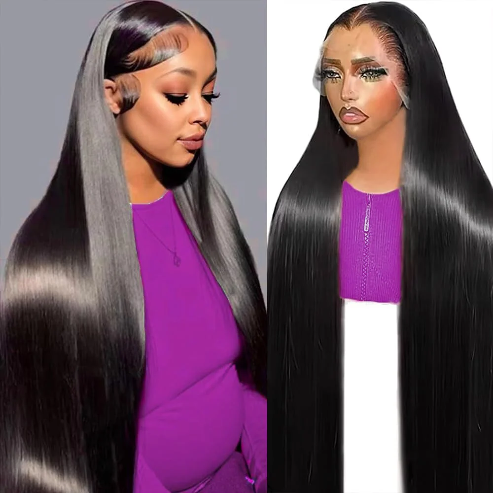 

36 40-дюймовые черные прямые парики из натуральных волос 13x4 13x6 Прозрачный парик из кружева с фронтальной частью Hd Предварительно сорванные бразильские передние парики для женщин