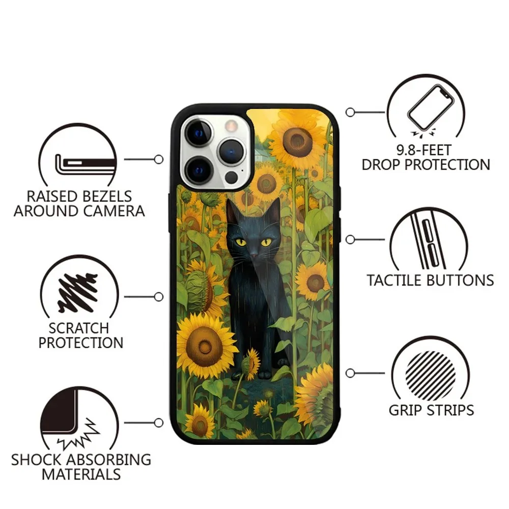 Black Cat Art Phone Case For iPhone 15,14,13,12,11,Plus,Pro,Max Mini Magsafe Magnetic Wireless Charging