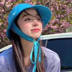 Japanese Cute Lace-up Women's Caps Spring and Summer Outdoor Sunscreen Sunshade Korean Versatile Wide-brimmed Bucket Hats