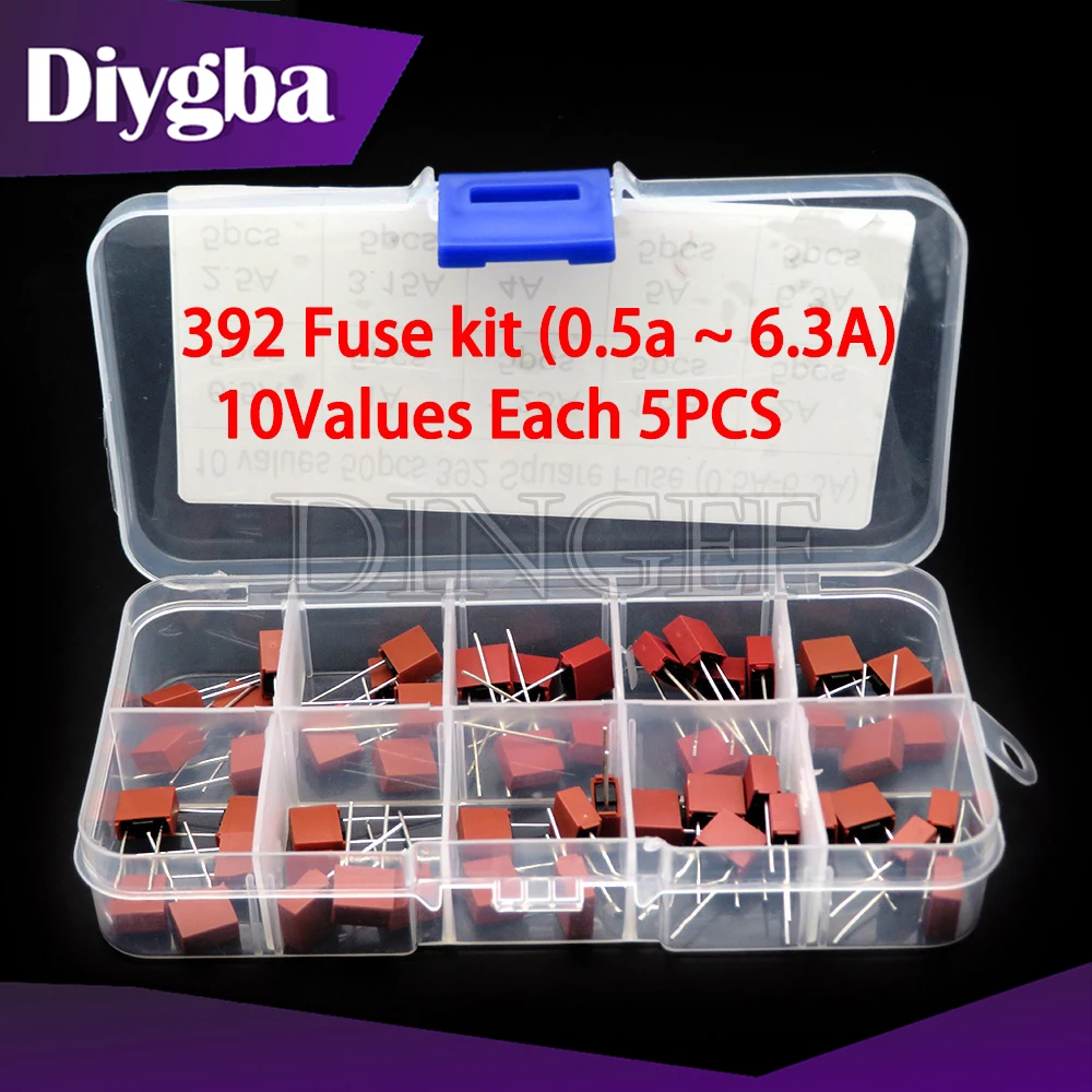 10values 50pcs Square Plastic Fuse 392 0.5A 500mA 1A 1.25A 1.6A 2A 2.5A 3.15A 4A 5A 6.3A / 250V for LCD TV Power Board Fuse KIT