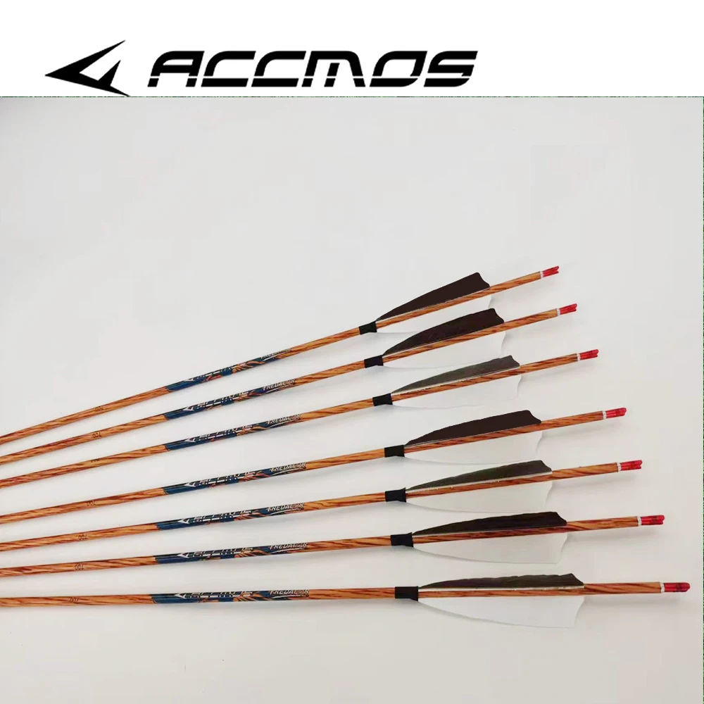 ACCMOS New Archery ID4.2 Wood Arrow Spine 600 700 800 Wood Skin Carbon per caccia tiro accessori per arco ricurvo