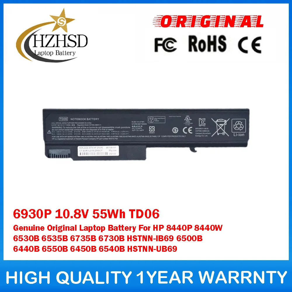6930P 10.8V 55Wh TD06 Genuine Original Laptop Battery For HP 8440P 8440W 6530B 6535B 6735B 6730B HSTNN-IB69 6500B 6440B 6550B