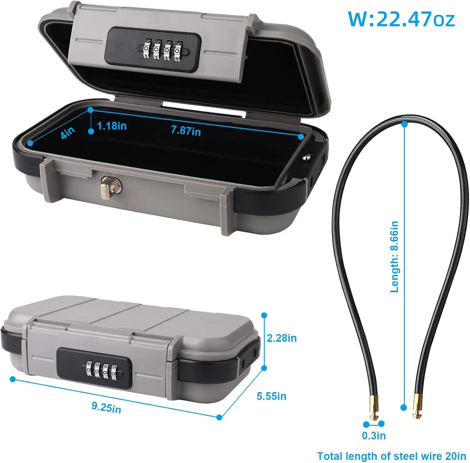 Portable Small Lock Box Combination Security Case Lockbox with Code Waterproof Mini Travel Box with Removable Chain Security Box