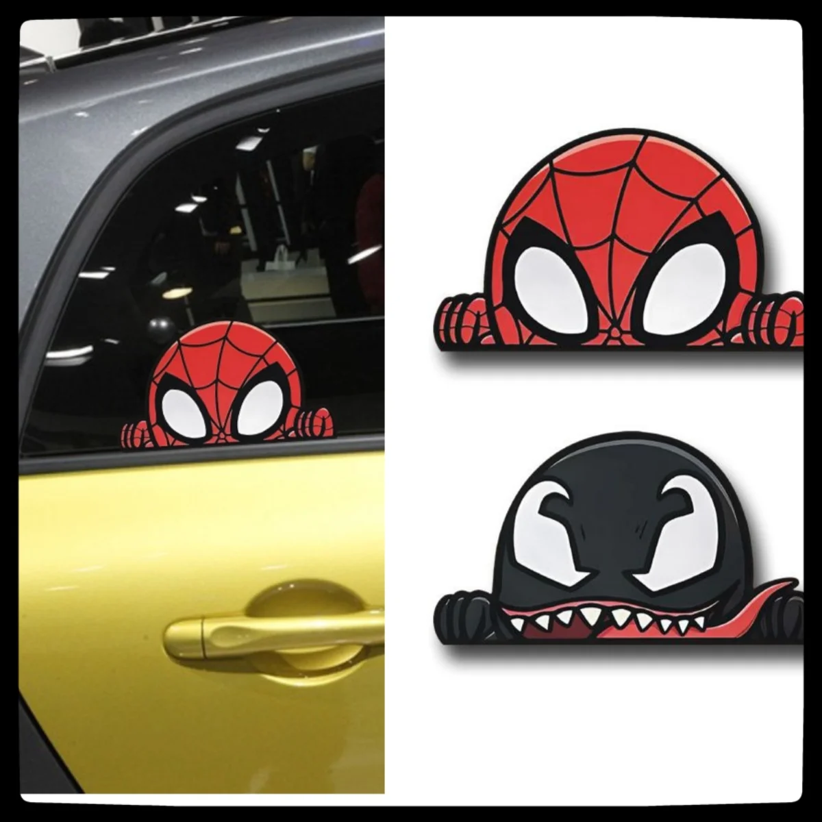 Homem-aranha veneno dos desenhos animados deitado na janela para espreitar no carro adesivo de vidro traseiro adesivo de carro bloqueio decoração animação