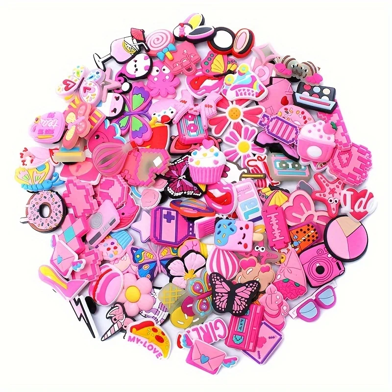 5/10/20/30/50pcs Random Pink Pattern Shoe Decoration Charms, Lovely Clogs Slippers Accessories, Favored as Festival Gifts