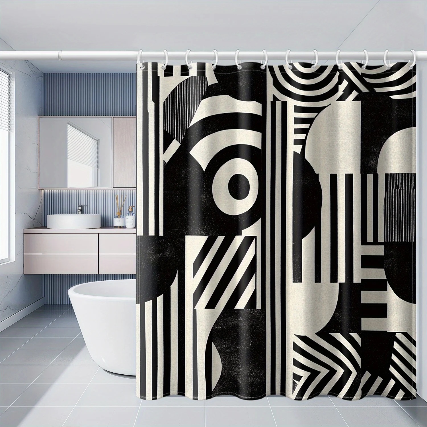 Black And White Geometric Shower Curtain Waterproof Fabric Bathroom Curtains Abstract Lines Bath Screen Divider Home Decor