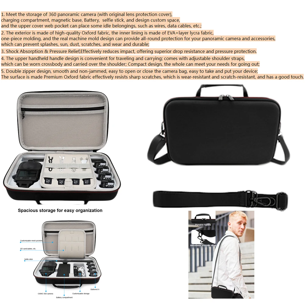 ​Carrying Case For DJI OSMO 360, Travel Storage Bag Oxford fabric Protective Cover Organizer Case with Strap for Go Ultra Camera