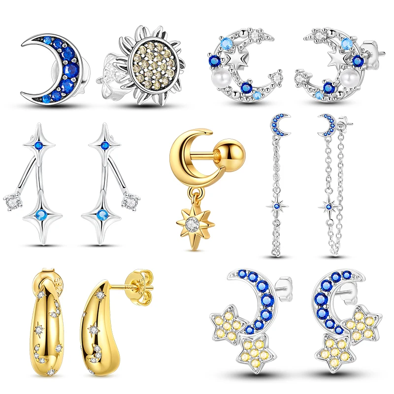 

Серьги из серебра 925 пробы с загадочным звездным небом, гипоаллергенные ювелирные изделия, инкрустированные цирконом, элегантный роскошный стиль для женщин