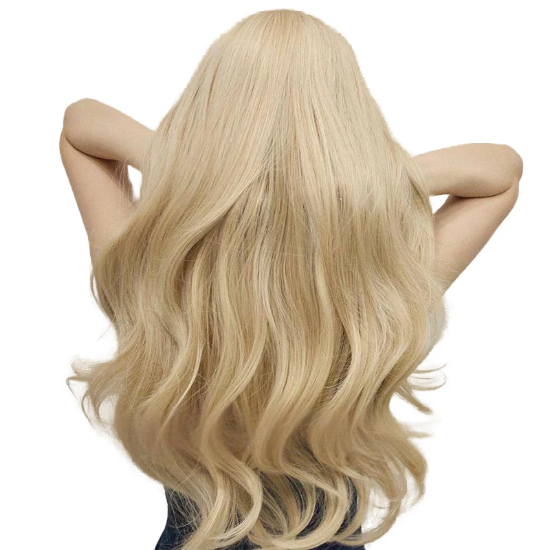 Venta de liquidación de pelucas sintéticas onduladas con flequillo dorado de 26 pulgadas, adecuadas para el cabello Natural diario, para fiestas y Halloween de las mujeres