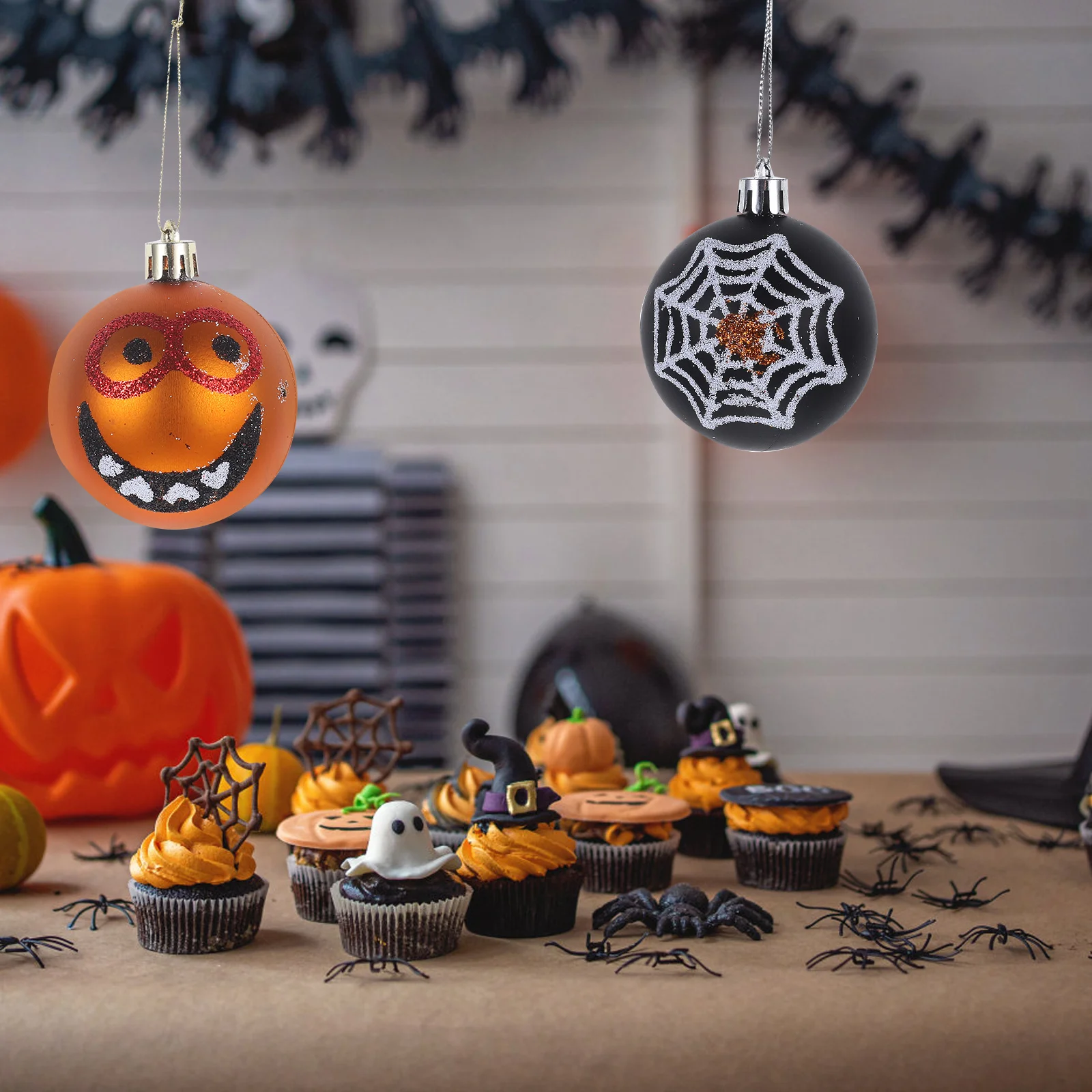 

12pcs 6CM Painted Plastic Balls Halloween Ornaments for Home Office Party Supplies Decorative Hanging Baubles