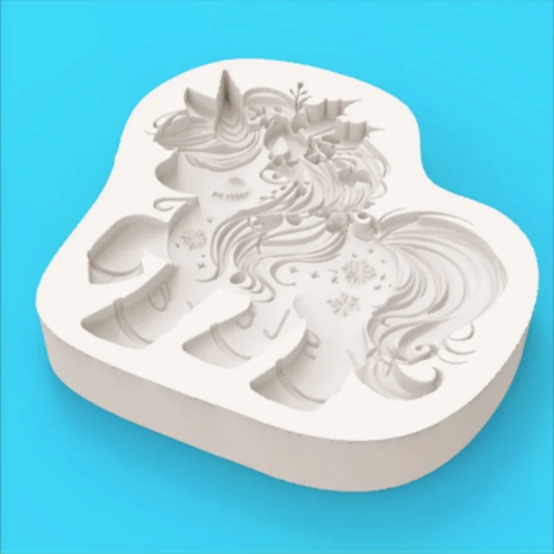 Christmas Unicorn Pony Silicone Mold, Bell and Snowflake Decoration Design, Holiday Dessert Fondant Chocolate Making Silicone Mold - view 5