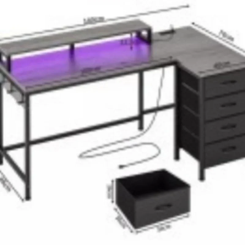 Study single study with non-woven storage computer table LED ambient light e-sports table with socket