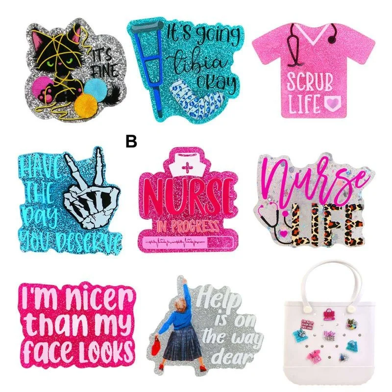 7/8pcs Bling Bag Charms for Bogg Bag Cute Acrylic Nurse Life Charms for Bogg Bag Compatible with Simply Southern Beach Tote DIY