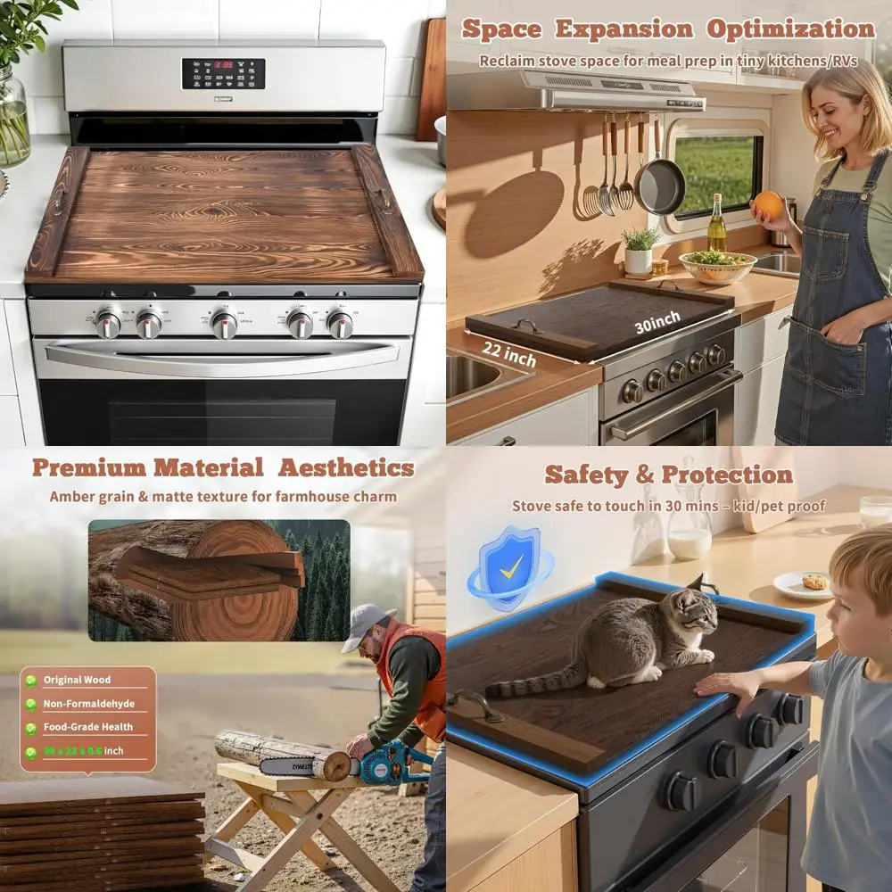 

Деревянная доска для лапши, верхняя крышка для газовой плиты 30x22 дюймов с ручками, кухонная разделочная доска по дереву для газовых плит