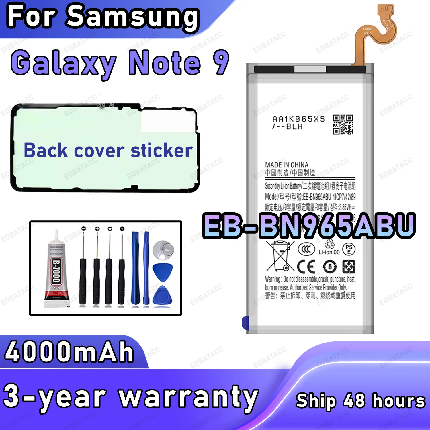 EB-BN965ABU Replacement Battery For SAMSUNG Galaxy Note 9 Batteries New High Quanlity BATTERY+Free Tools