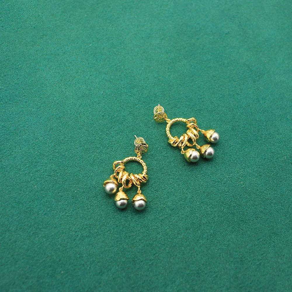 Niche Vintage Tassel Gray Pearl 925 Post Elegant Pearl Earrings Copper Plated Real Gold Studs Jewelry Birthday Gifts for Women