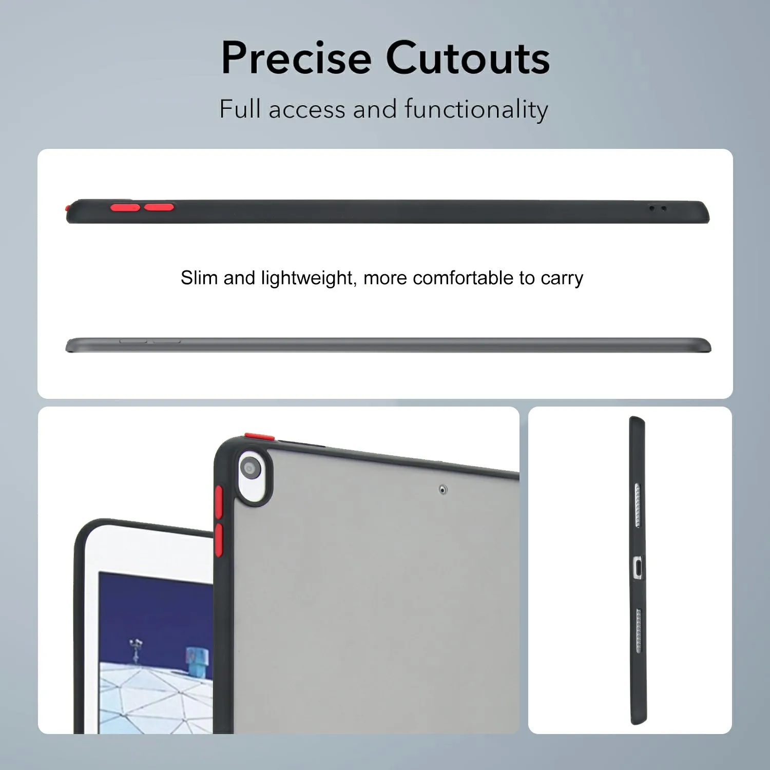 For iPad Air 10.5 inch (2019) Case Skin Touch Matte Acrylic TPU Shockproof Tablet Cover - Black