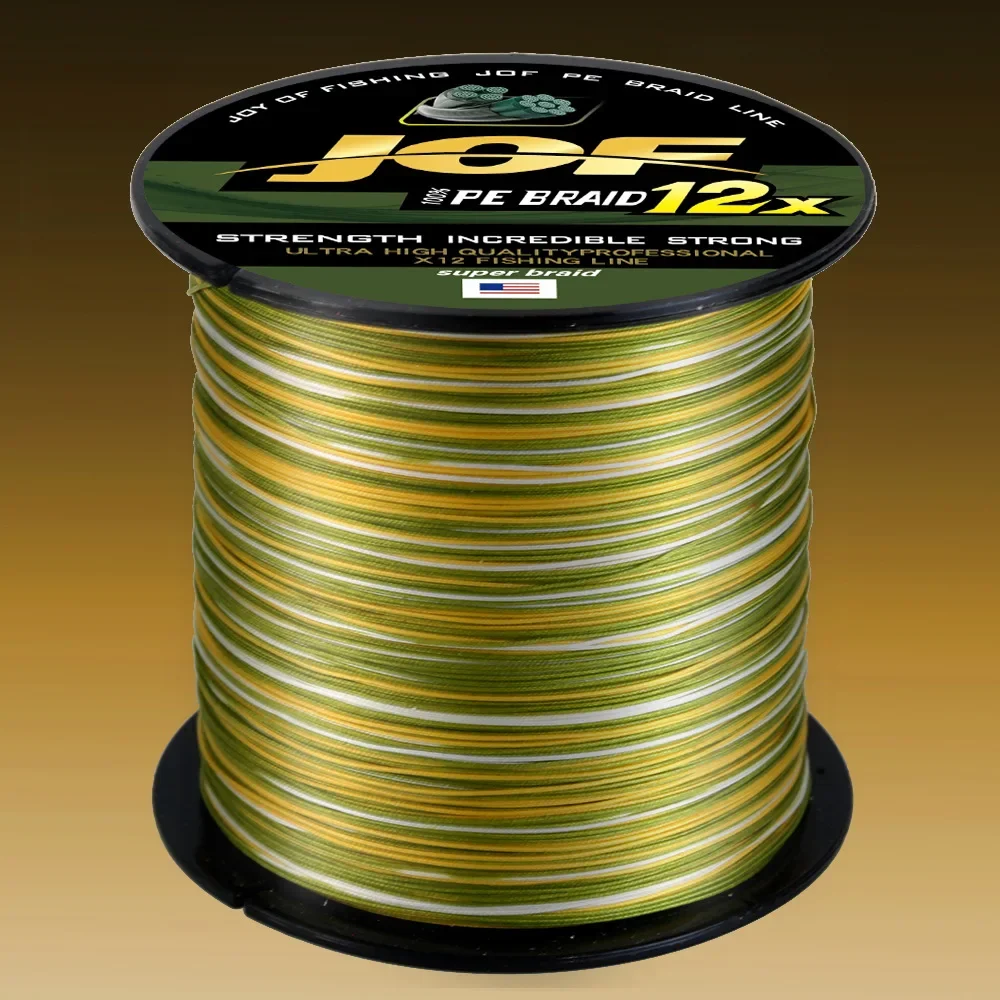JOF 12 Strand Gevlochten Vislijn 500 M/564yd Super Sterke PE 25-120LB Glad Duurzaam Heldergroen Gemengde Kleur Lange worp Karper