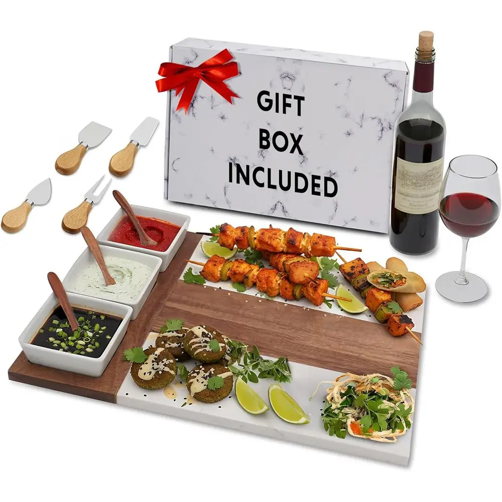 

Elegant Marble Charcuterie Set with Serving Bowls, Utensils, Perfect for Home or Wedding Gifts