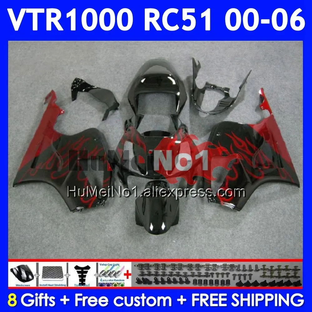 Body For HONDA VTR1000 RC51 01 02 03 2004 2005 2006 68No.15 SP1 SP2 VTR 1000 2000 2001 2002 2003 04 05 06 Red Flames Fairings