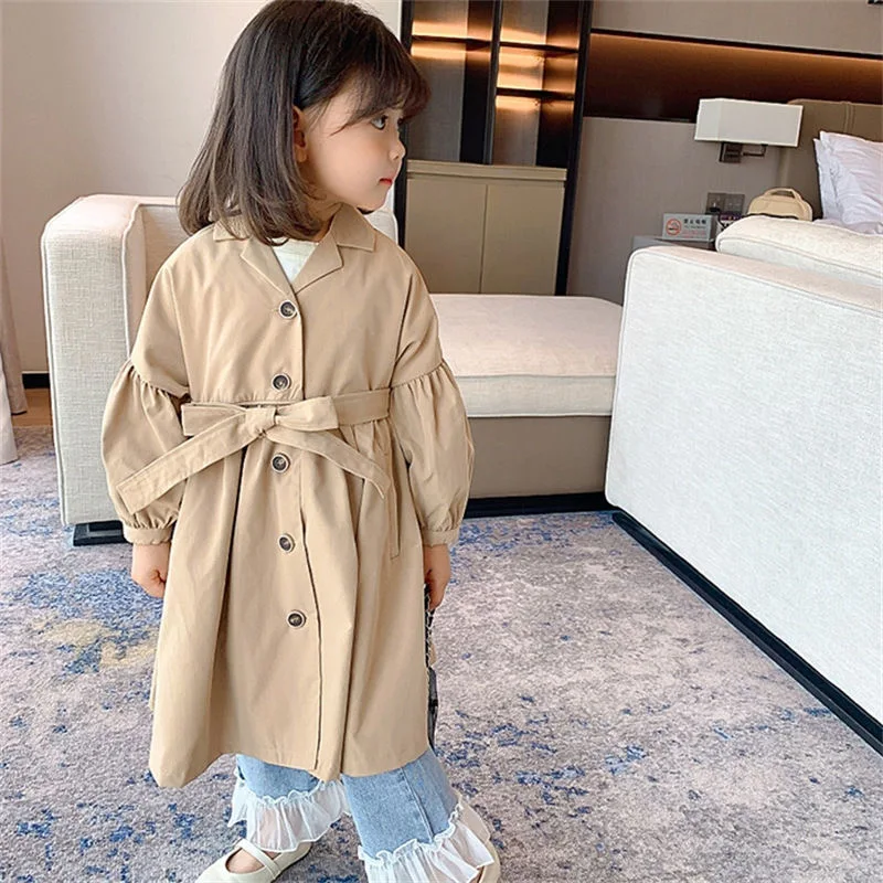 Spring Autumn Girls Windbreaker Coat Mid-Length British Style Casual Coat For 2-8 Years Old Kids Jacket Teenage Girls Clothing