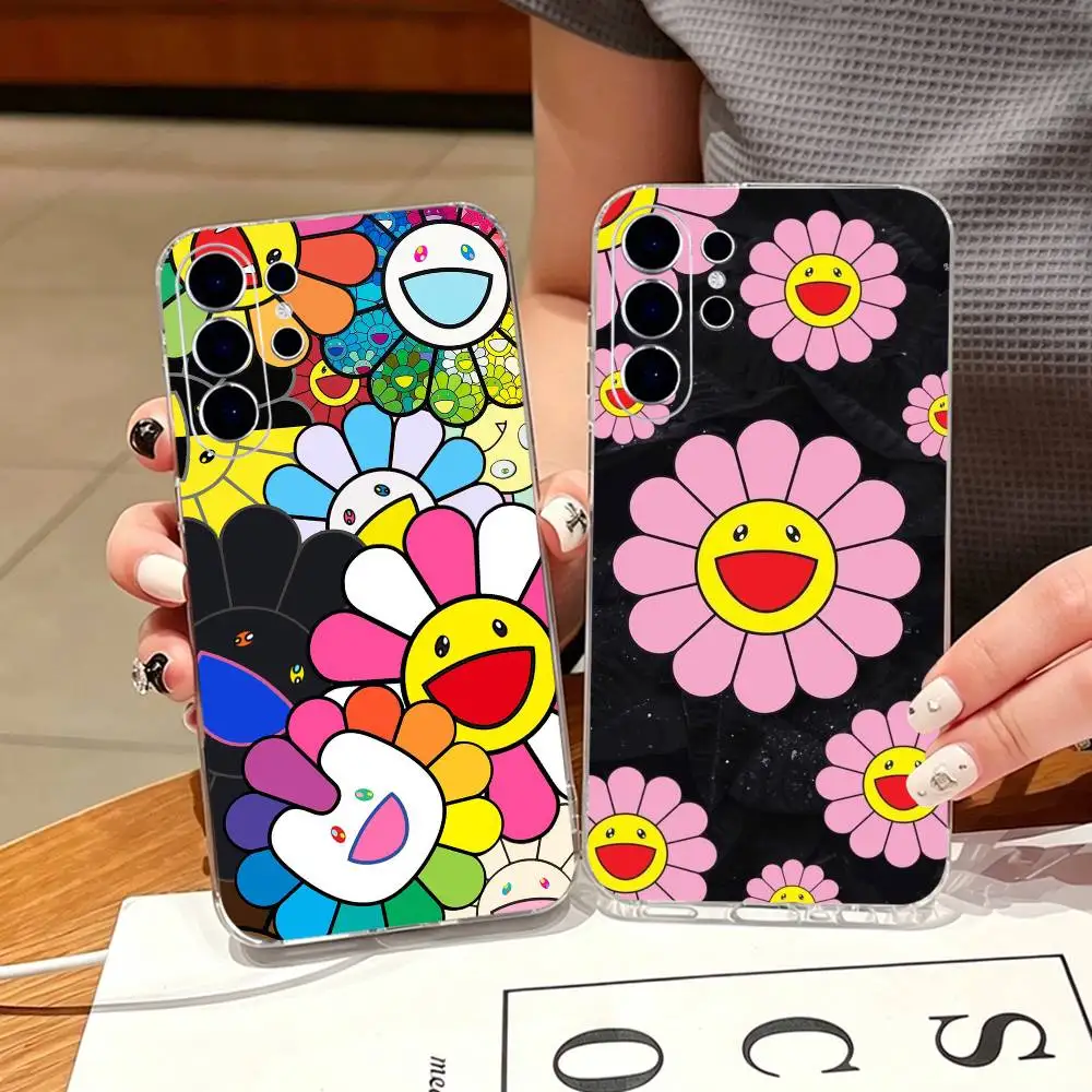 Takashi M-Murakamis F-Flowers Phone Case For Samsung S25,S24,S21,S22,S23,S30,Ultra,S20,Plus,Fe,Note,10,9,5G Transparent Cover