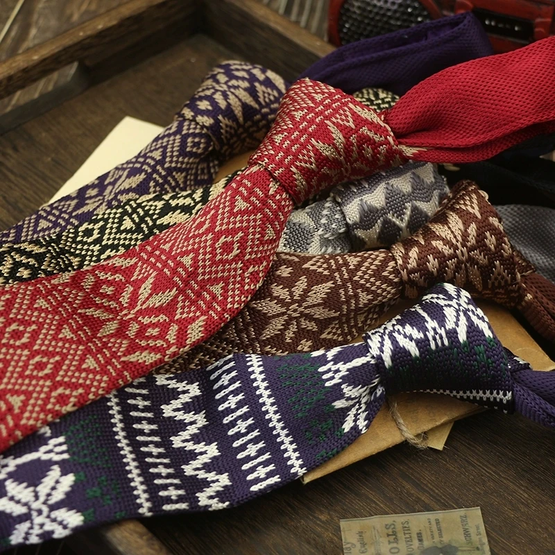 Moda masculina gravatas de malha xadrez marrom marinho pescoço laços 6cm estreito macio tricô gravata festa de casamento terno acessórios cravat