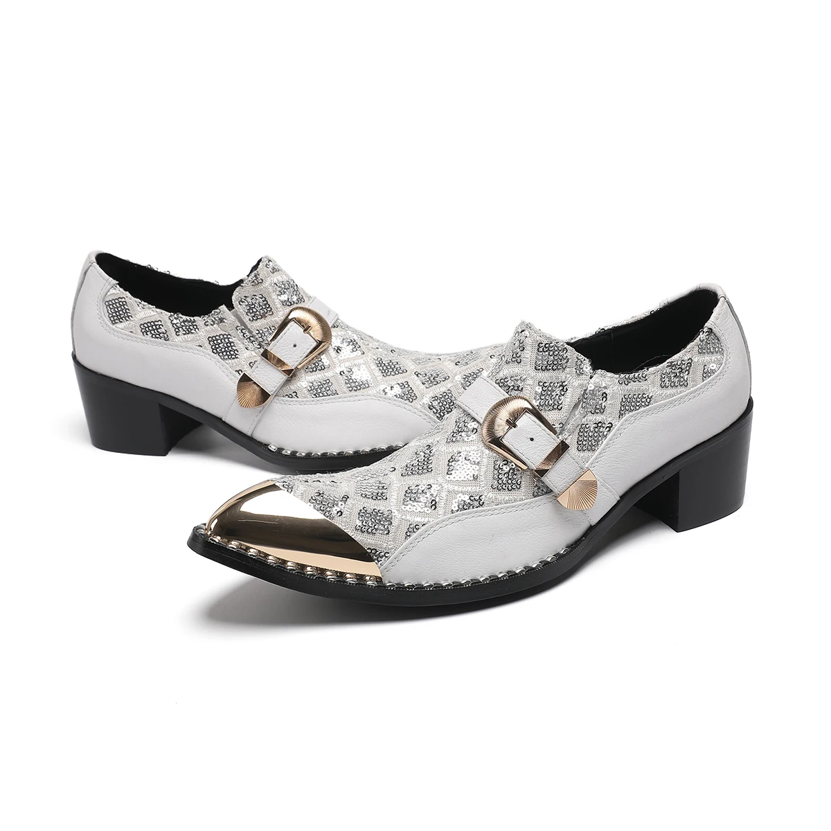 Włoskie męskie buty wizytowe Zapatos Hombre Obcasy Męskie Oksfordy z klamrą na pasku Buty na przyjęcie ślubne Skórzane złote palce Męskie buty biznesowe