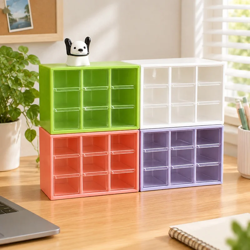 Clear Plastic Desk Organizer with 9 Sections and Mini Drawers for Wall or Study Area Storage