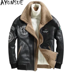 AYUNSUE Faux Leather Jacket Men Natural Wool Lining Jacket Men Winter Fashion Motorcycle Leather Jacket Кожаная Куртка Мужская