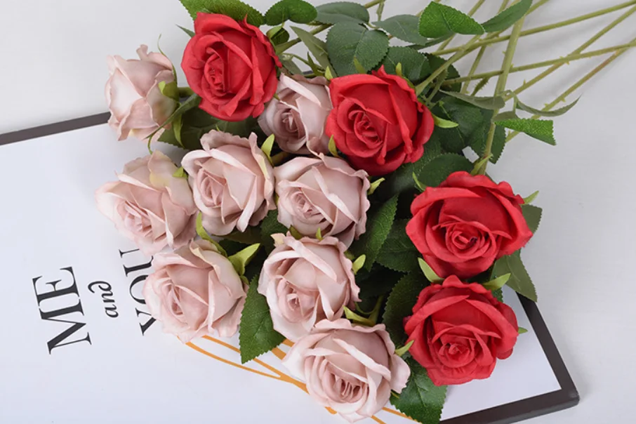 5 Stück künstliche Rosenblüten aus Seide, langer Zweig, Blumenstrauß, Hochzeit, Zuhause, Zimmer, Tischdekoration, gefälschter Pflanzenkranz, Zubehör – Detail 15