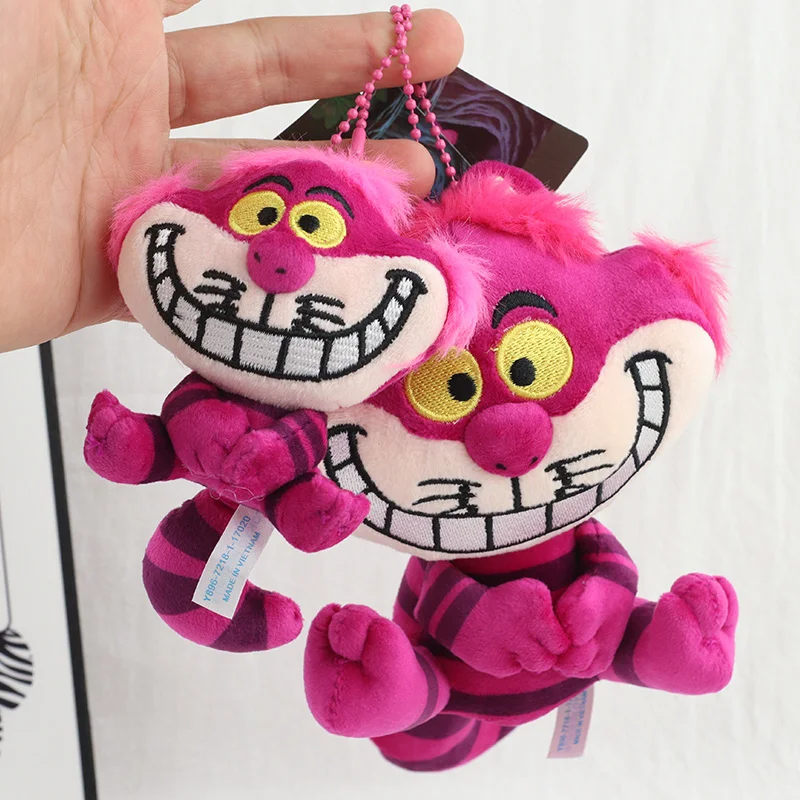2개/세트 디즈니 이상한 나라의 앨리스 체셔 고양이 플러시 키체인 장난감 귀여운 펜던트 가방용 부드러운 열쇠고리 여성 생일 선물