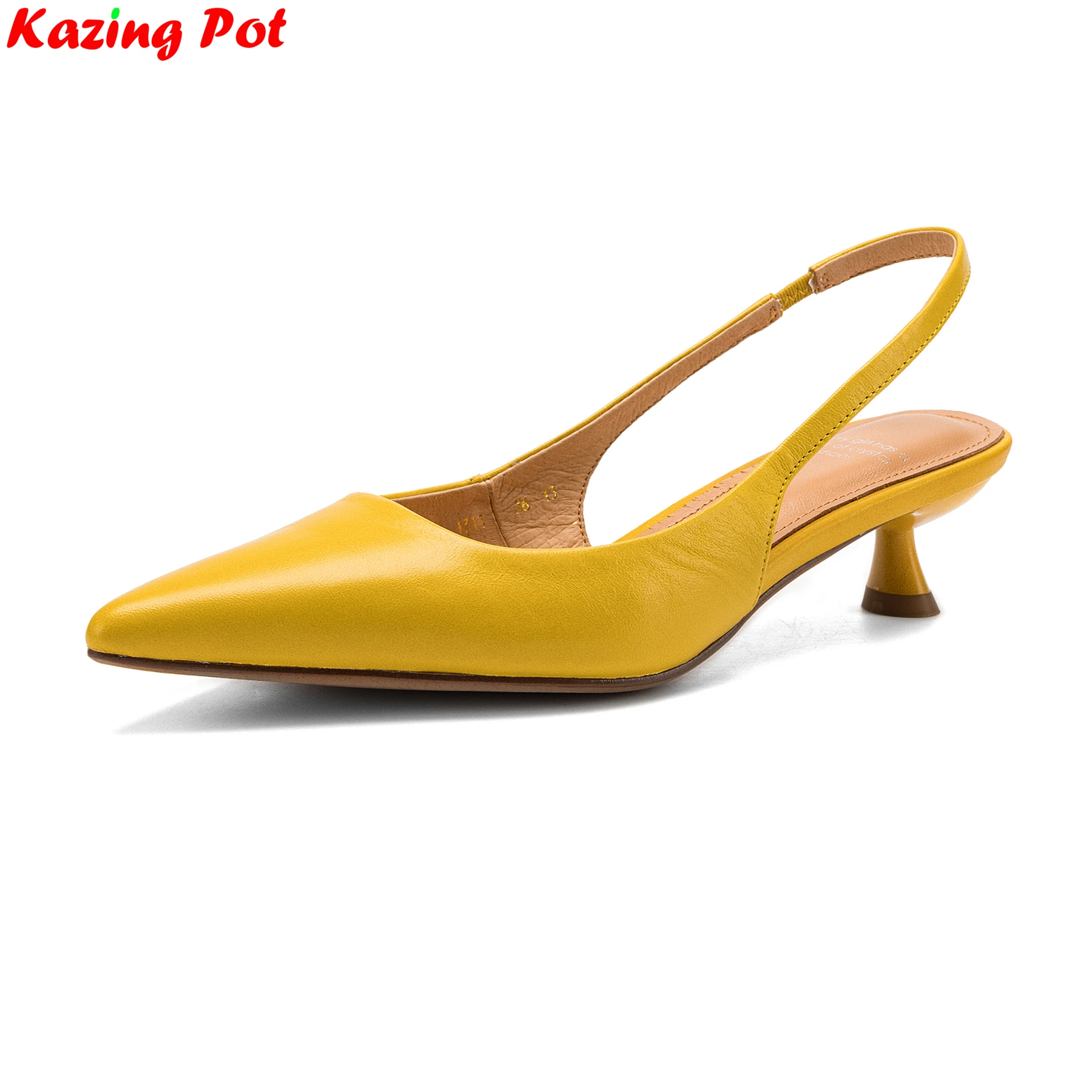 Plus Size 34-42 Sheepskin Concise Slingback Spring Summer Shoes Med Heels Pointed Toe Brand Dating Shallow Dress Ins Women Pumps