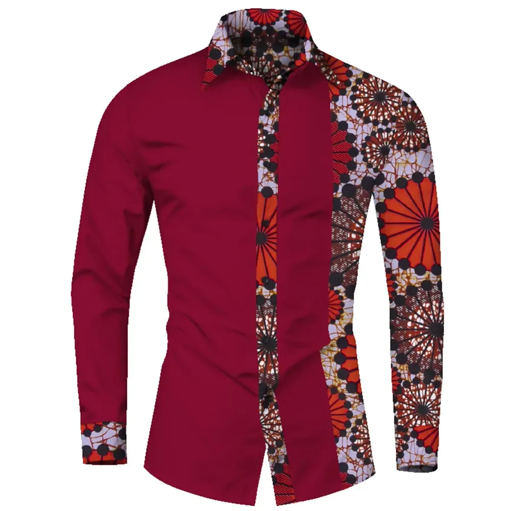 Afrikaanse Kleding Smart Causale Mannen Top Shirts Bazin Riche Katoen Print Patchwork Formele Shirts Traditionele Afrikaanse WYN581