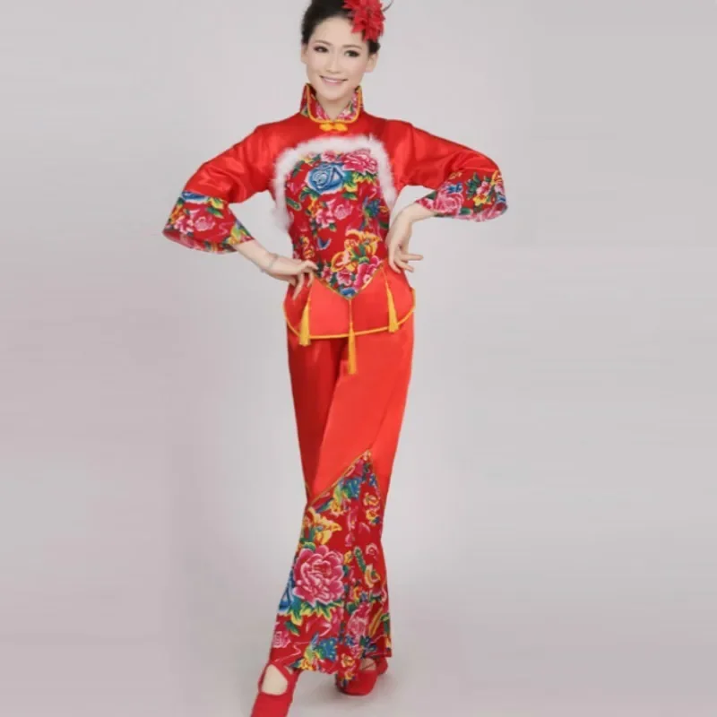 Traje de dança folclórica chinesa tradicional para mulheres, trajes nacionais para dança de fãs, roupas de dançarino, roupas Yangko