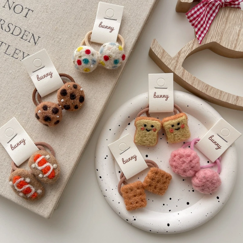 

New Cute Cartoon Felt Kids Hairband Sweet Cookie Bread Hair Accessory for Girls Fashionable Versatile Hair Tie for Girls