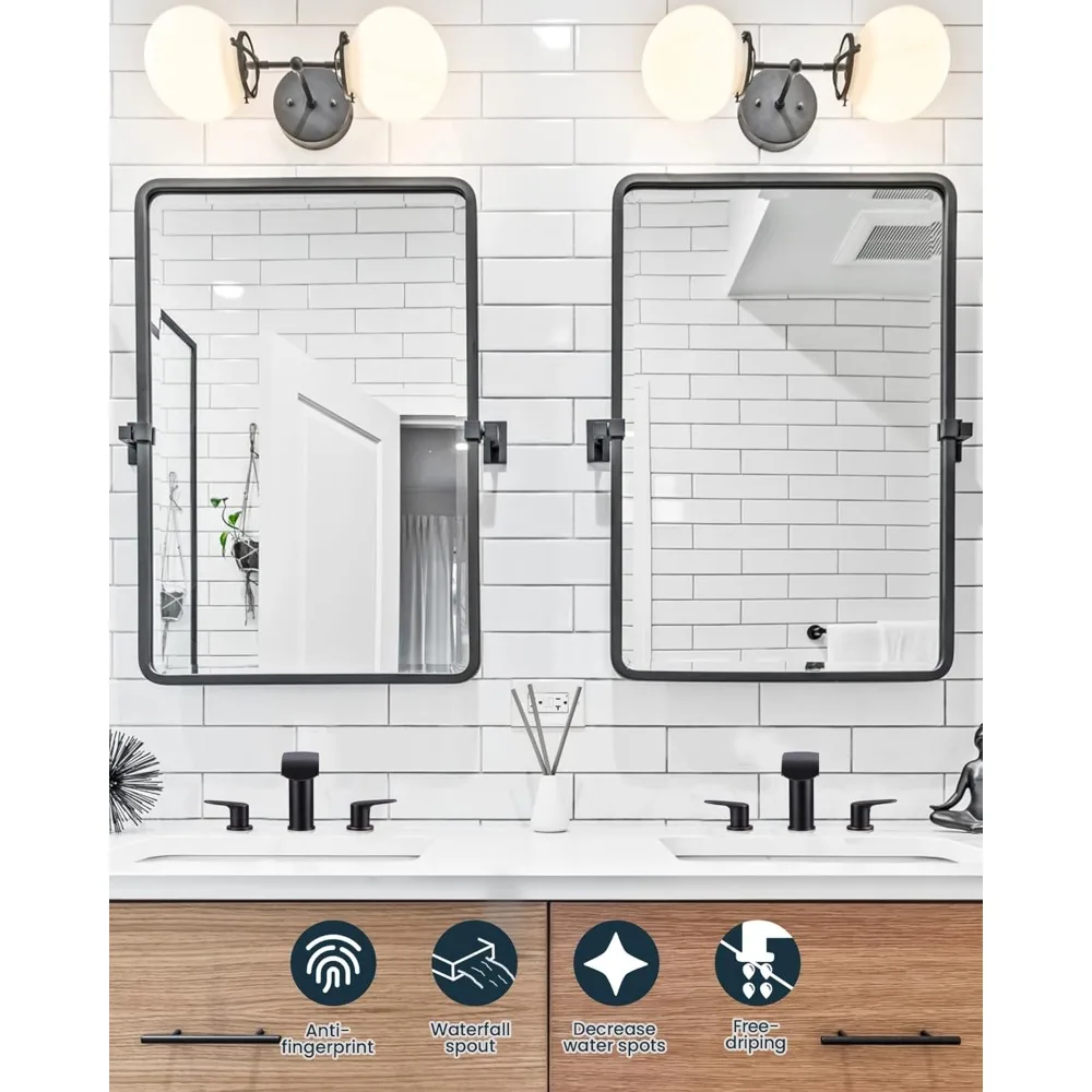 Grifo de baño de cascada generalizado de 3 orificios y 8 pulgadas, mezclador de lavabo de tocador de 2 manijas con drenaje y mangueras, bronce frotado con aceite