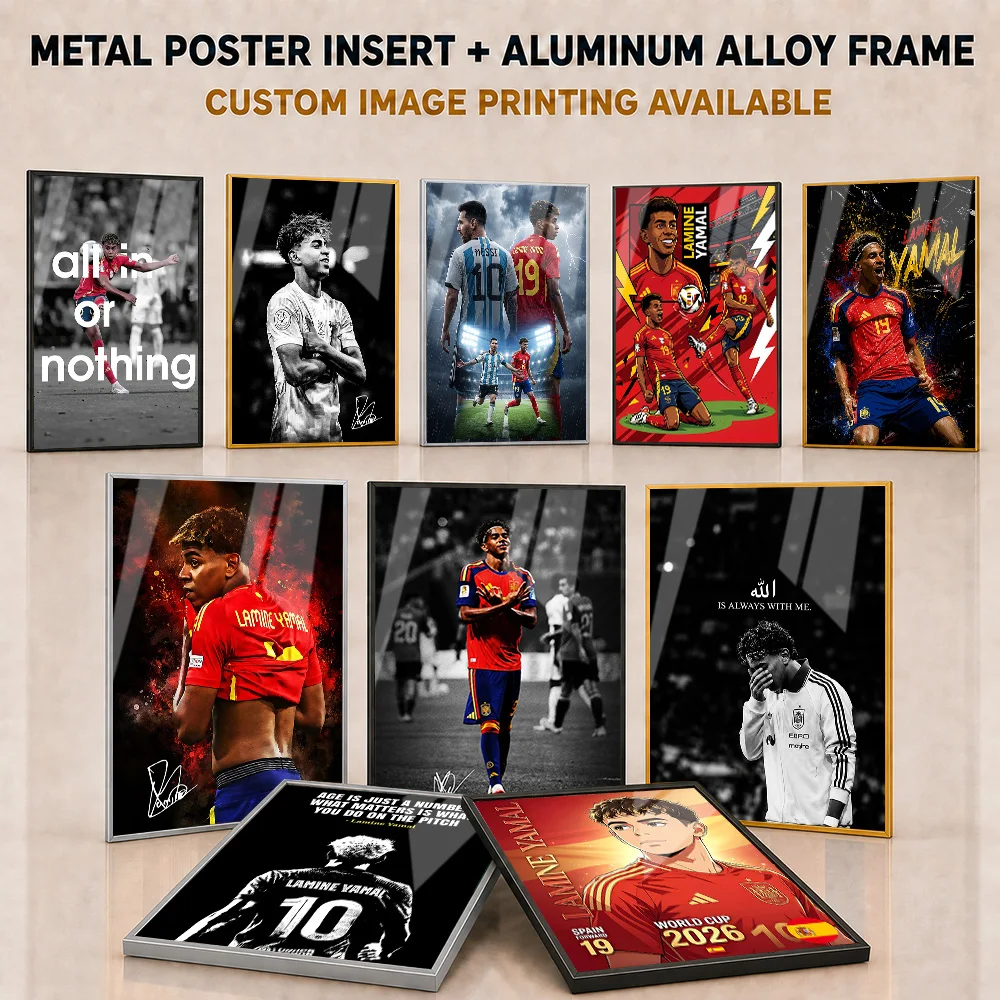 Lamine Yamal Framed Aluminum Metal Poster Customized Bold Football Champion Portrait Wall Art Ideal For Bedroom Supporter Gift