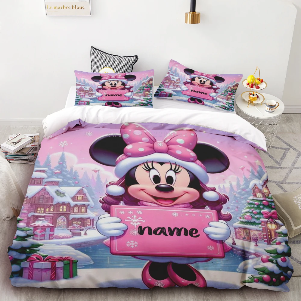 

Personalized Minnie Duvet Cover Custom Name Winter Snowflakes Bedding Set Customized for Women Teens Gifts Bedroom Decor