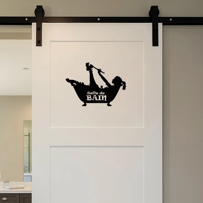 French woman in The Bath Bathroom Door Wall Stickers Decals Salle De Bain Wall Decor