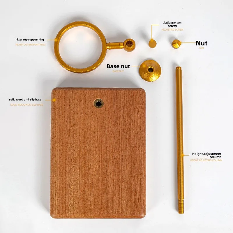 

Adjustable Coffee Hand Punch Frame Bracket Filter Cup Rack Aluminum Alloy Hand Punch Frame Solid Wood Base